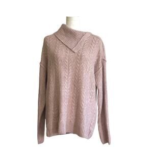 Verve Ami Sweater Pink Split Shawl Cowl Neck Soft Cable Knit Tunic XL NEW